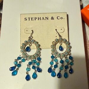 Gold-Tone Earrings with Blue Crystal Drops